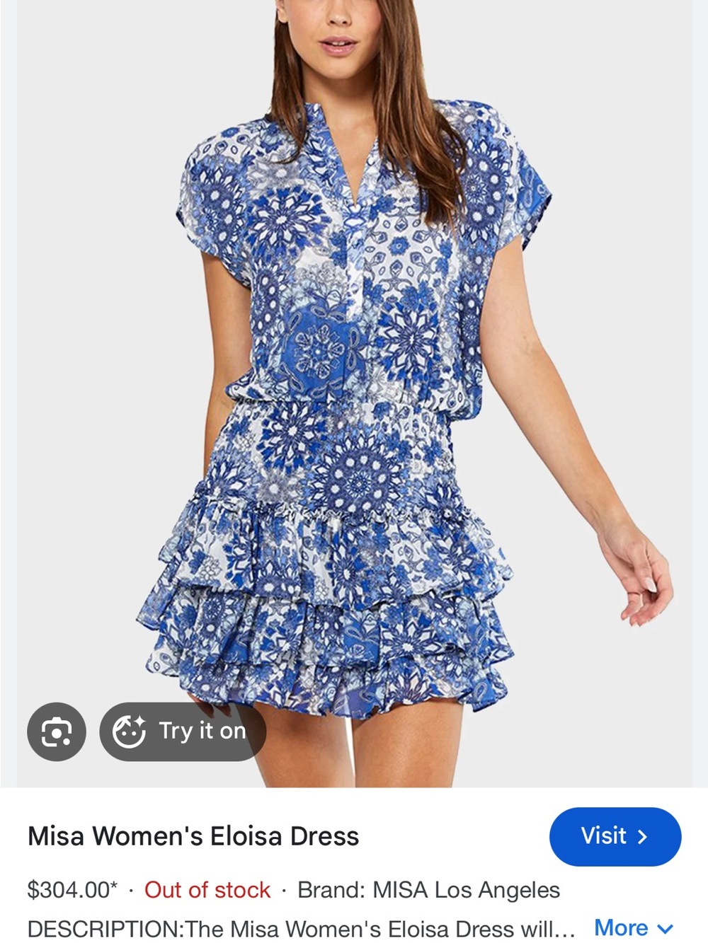 Misa Los Angeles Blue Floral Tiered Mini Dress